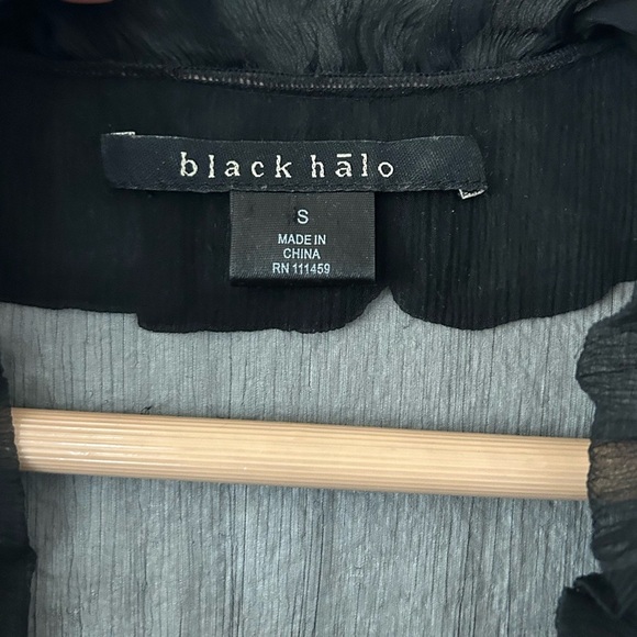 Black Halo Ruffle V-Neck Silk lined Midi Dress - Picture 3 of 6